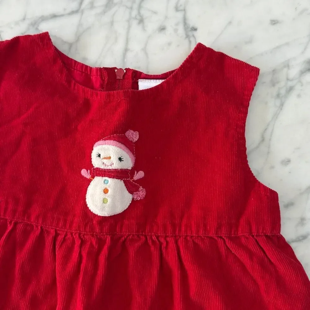 Christmas Gymboree Tiered Corduroy Cotton Snowman Toddler‎ Dress Size 3T